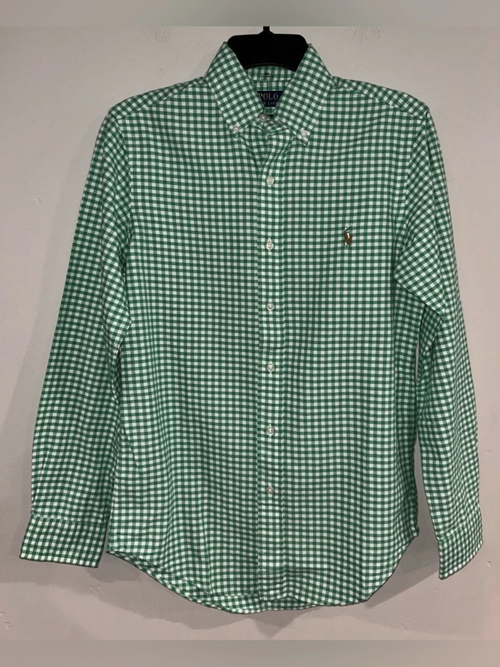 Polo Ralph Lauren Gingham Long Sleeves Button Down Shirt Green/White Sz XS NWT